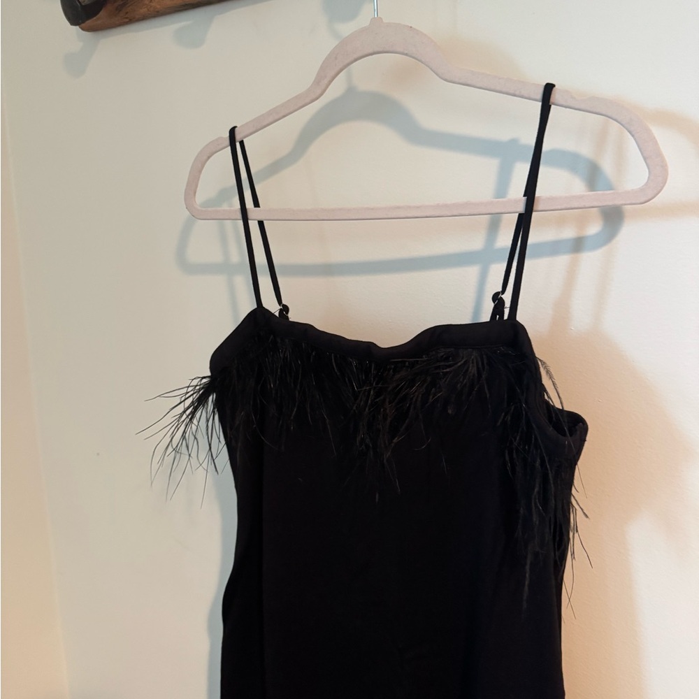 Black Feather Trim Mini Dress - Picture 5 of 7